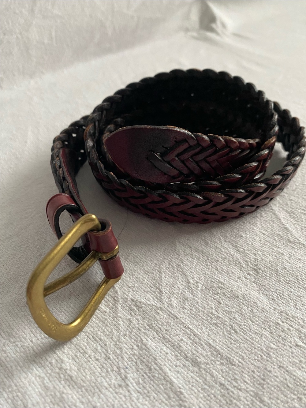 Lands End Braided adjustable Leather Belt in Dark Brown solid Brass Buckle 506